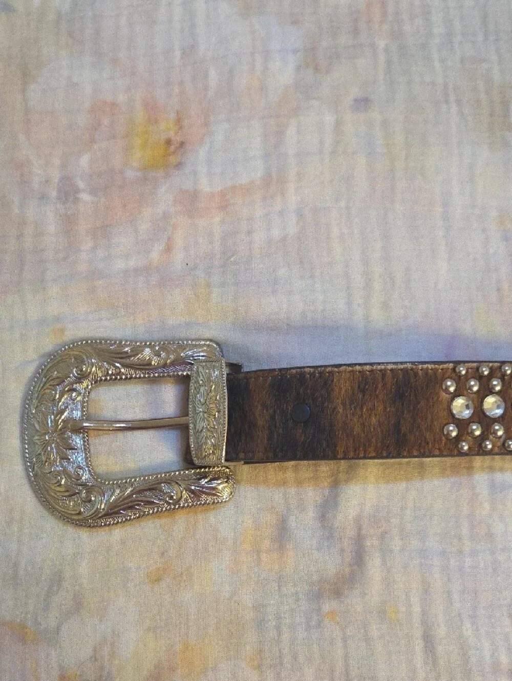 DDD 3-D Studded Western Leather Belt with Silver Buckle